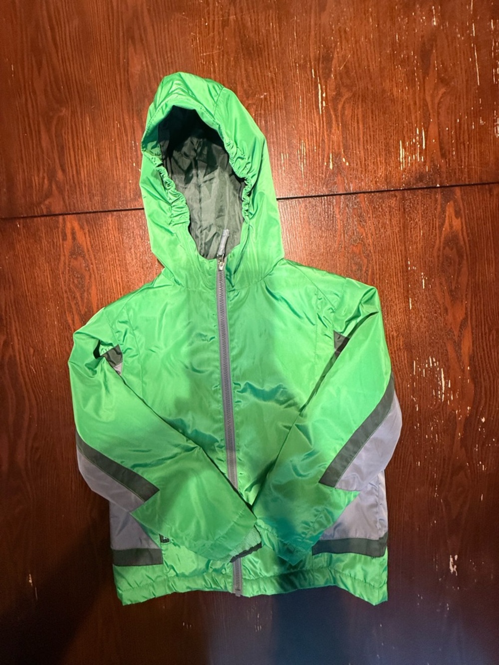 Lands' End Bright Green Hooded Rain Jacket with Gray Accents